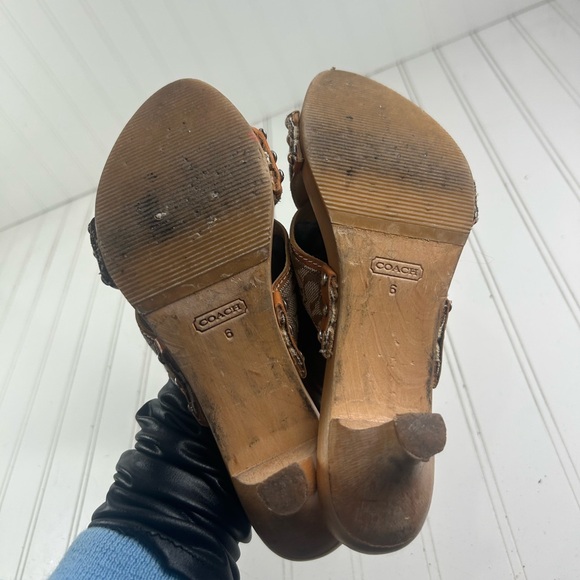 Coach Sharon Tan Brown Wooden Kitten Heel Clogs Vintage Y2K Women’s Size 6 - Picture 6 of 11